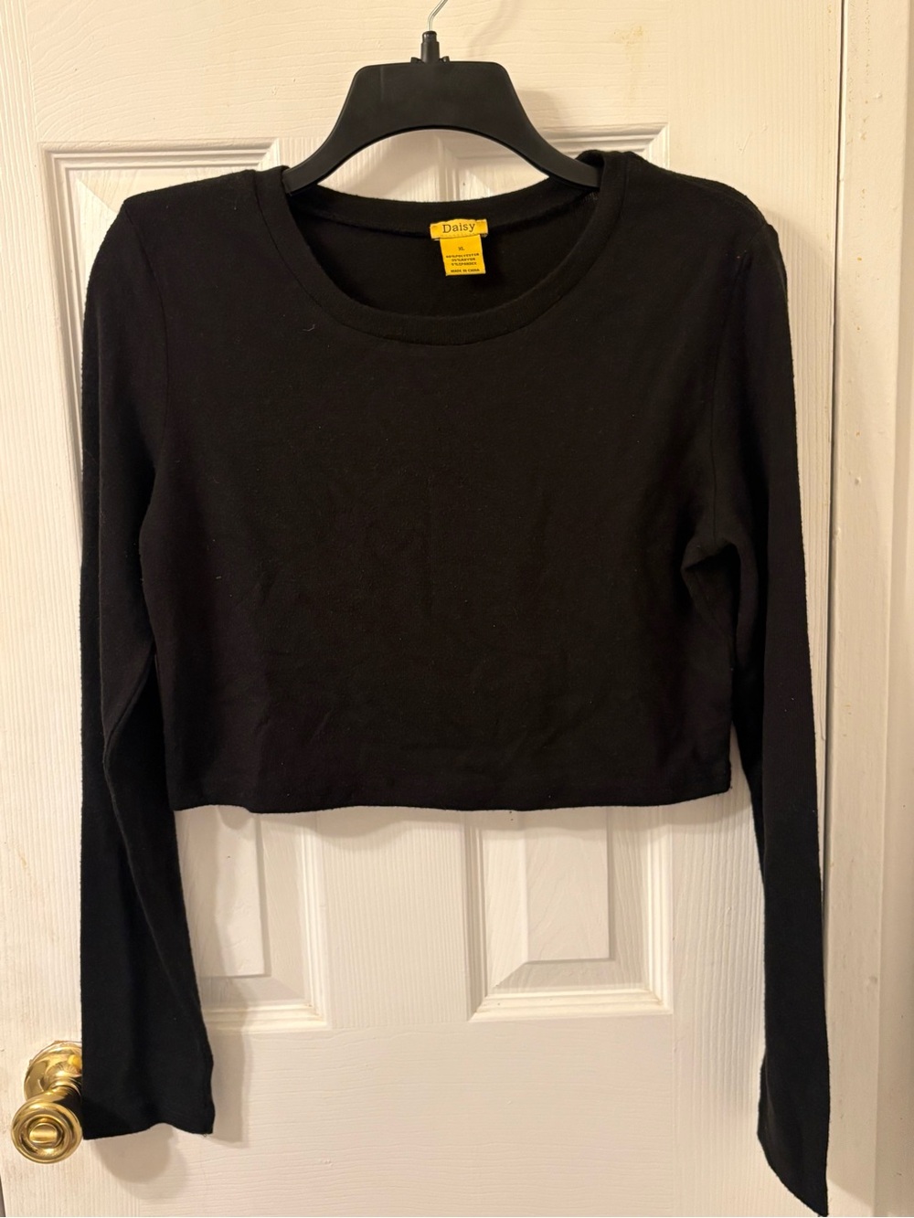 Daisy Black Long Sleeve Cropped Top